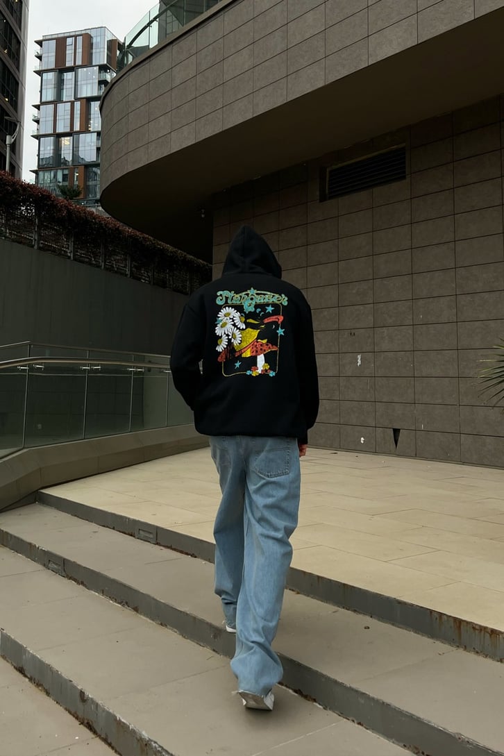 Stargazer Sırt Baskılı Siyah Oversize Hoodie