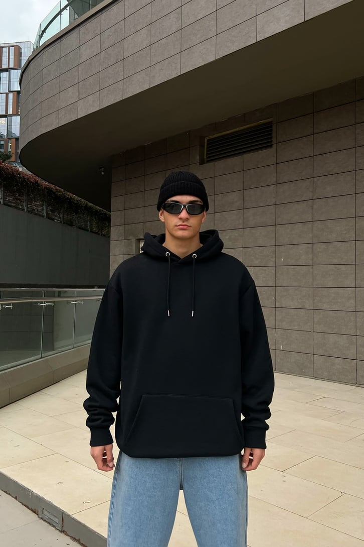 Stargazer Sırt Baskılı Siyah Oversize Hoodie