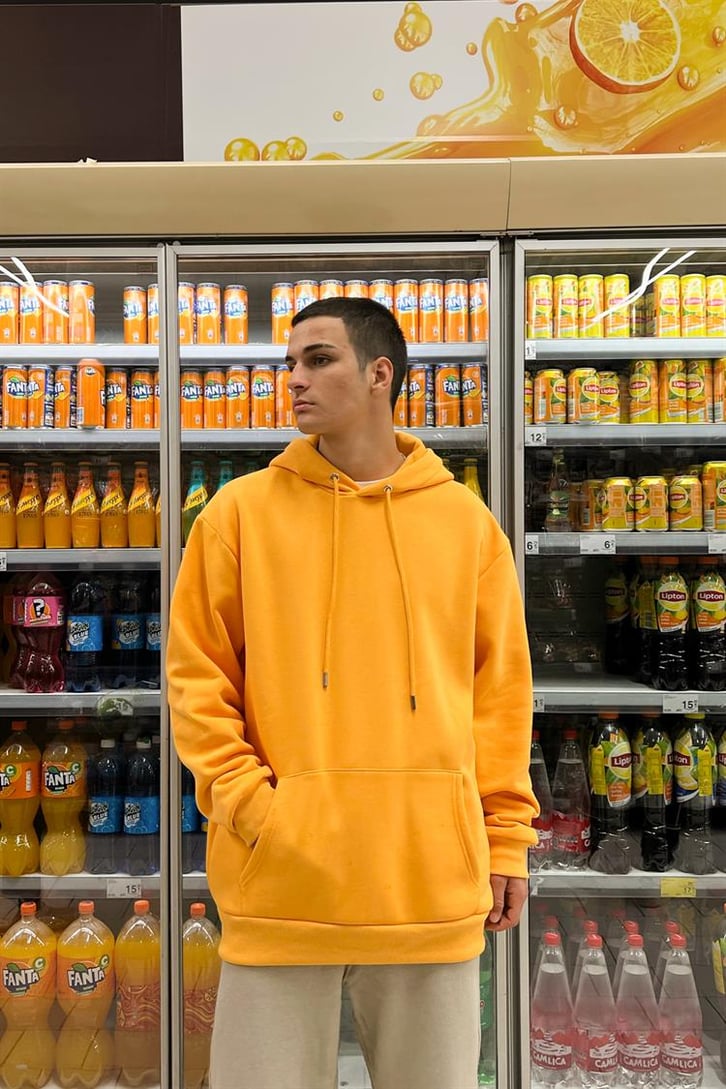 Stargazer Sırt Baskılı Turuncu İçi Pamuklu Oversize Hoodie
