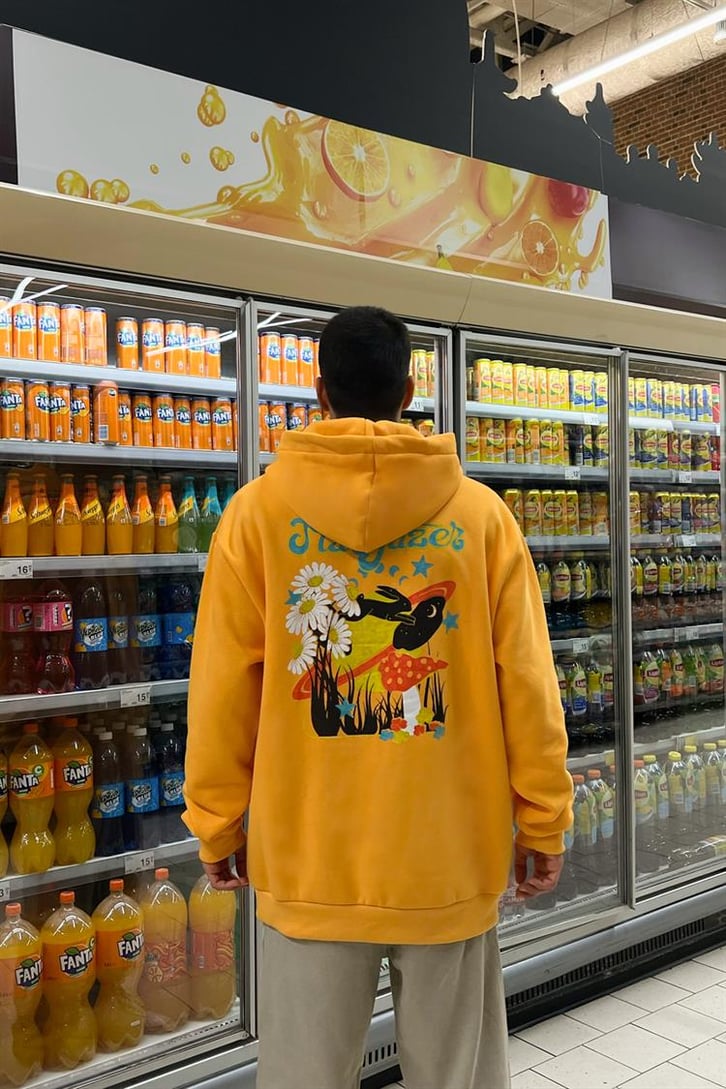 Stargazer Sırt Baskılı Turuncu İçi Pamuklu Oversize Hoodie