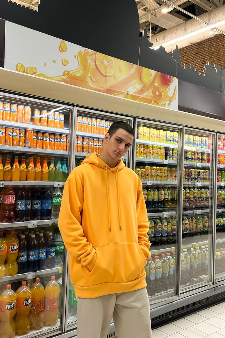 Stargazer Sırt Baskılı Turuncu İçi Pamuklu Oversize Hoodie