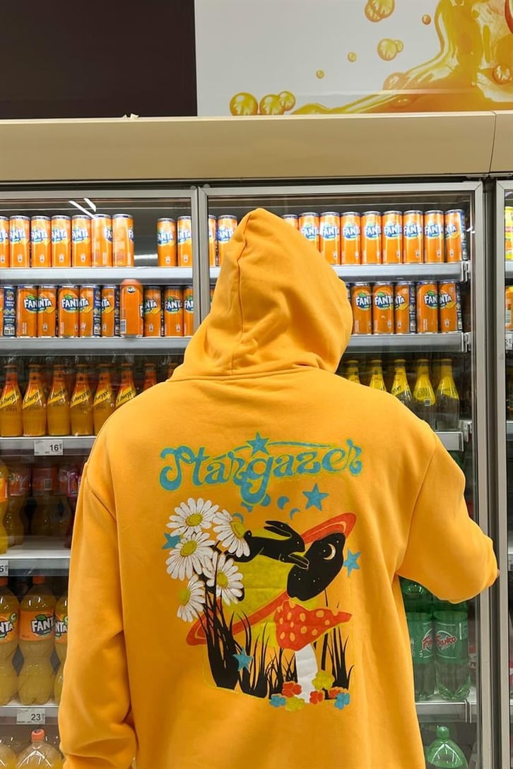 Stargazer Sırt Baskılı Turuncu İçi Pamuklu Oversize Hoodie