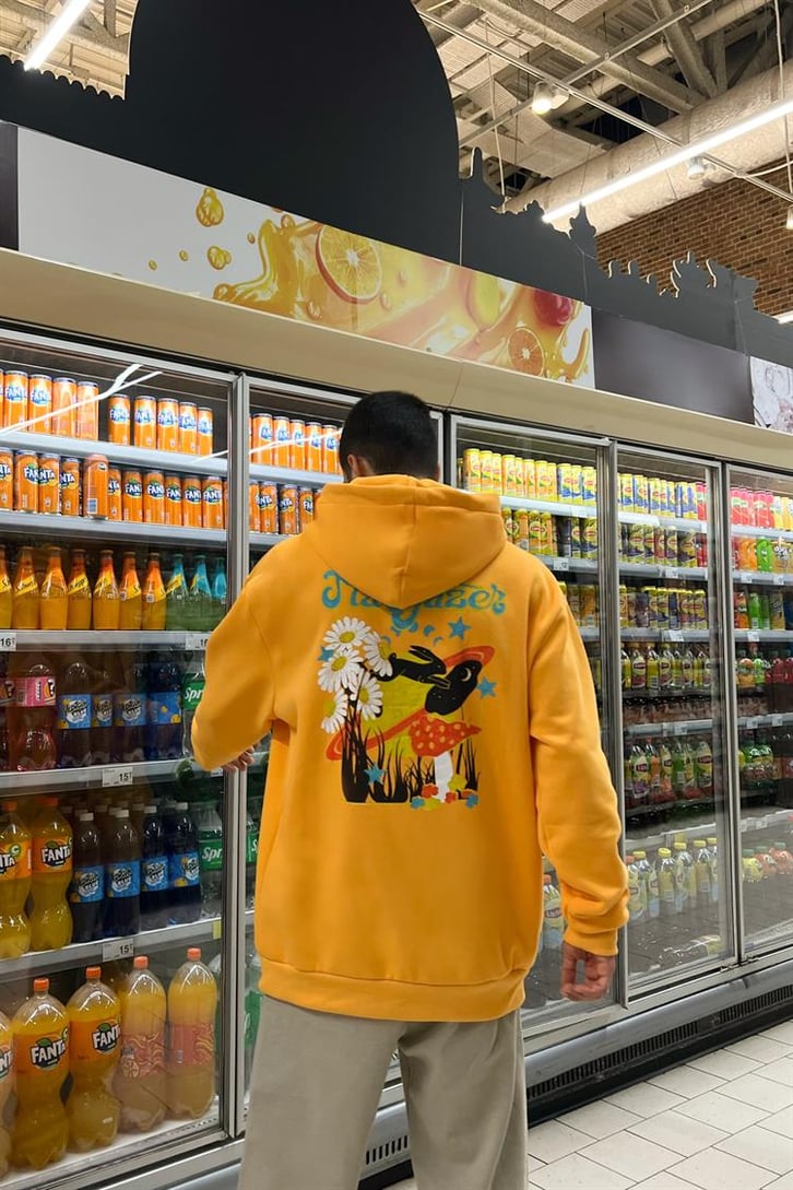 Stargazer Sırt Baskılı Turuncu İçi Pamuklu Oversize Hoodie