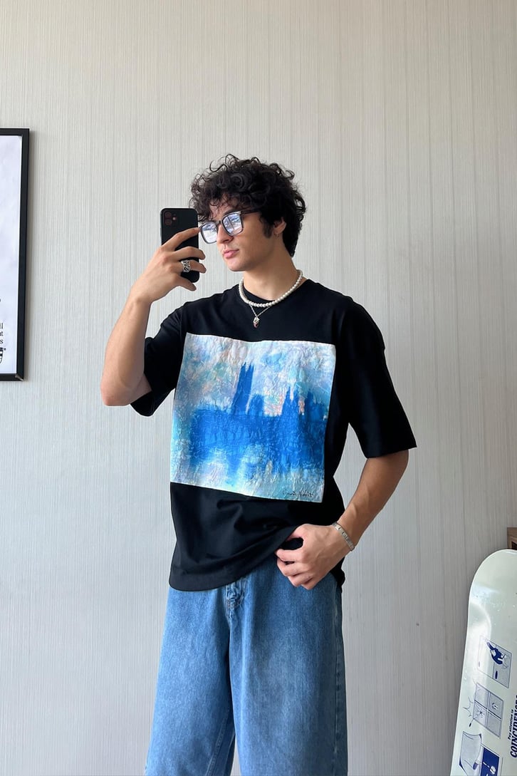 Starry Night Vibe Baskılı Oversize Tişört