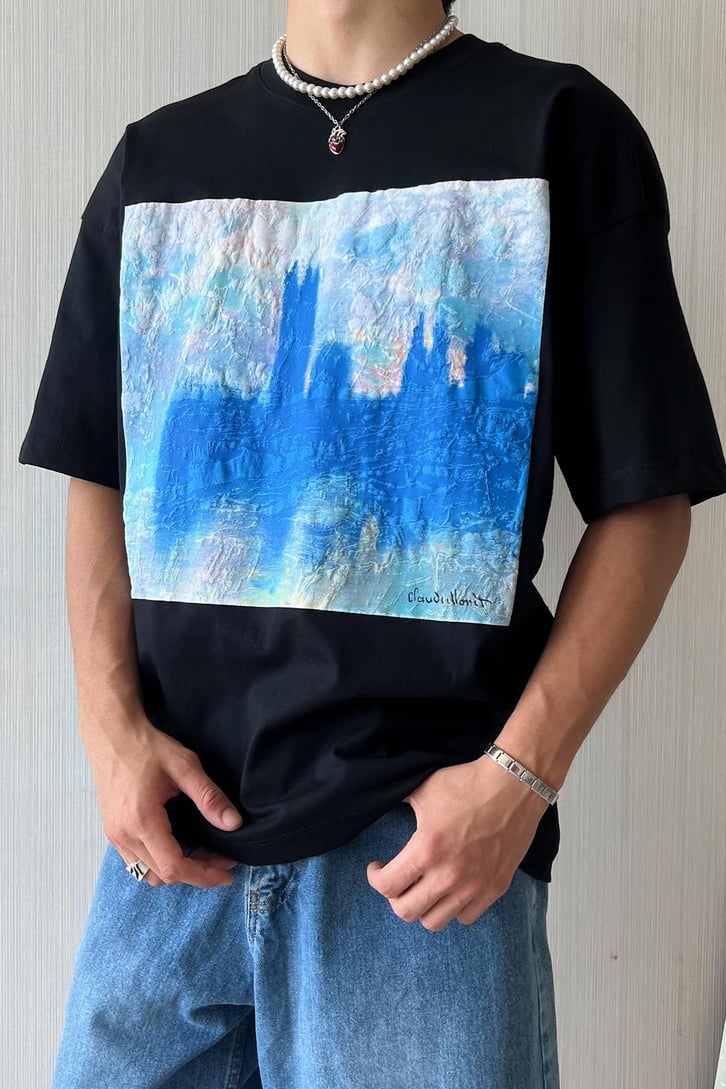 Starry Night Vibe Baskılı Oversize Tişört