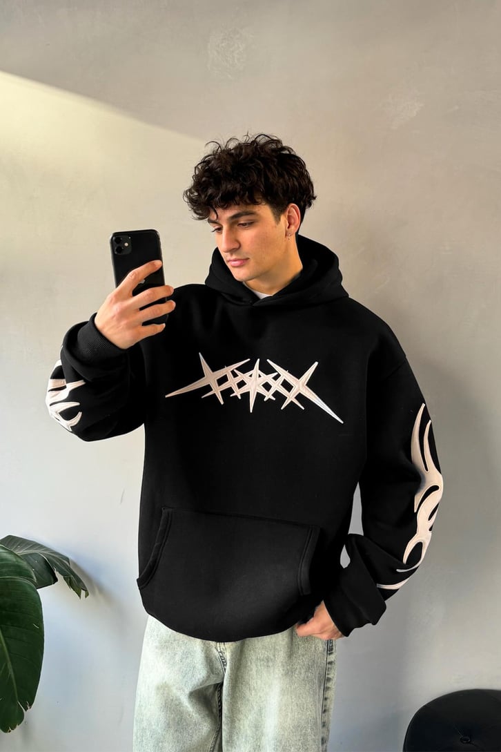 Stars Nakışlı Oversize Hoodie