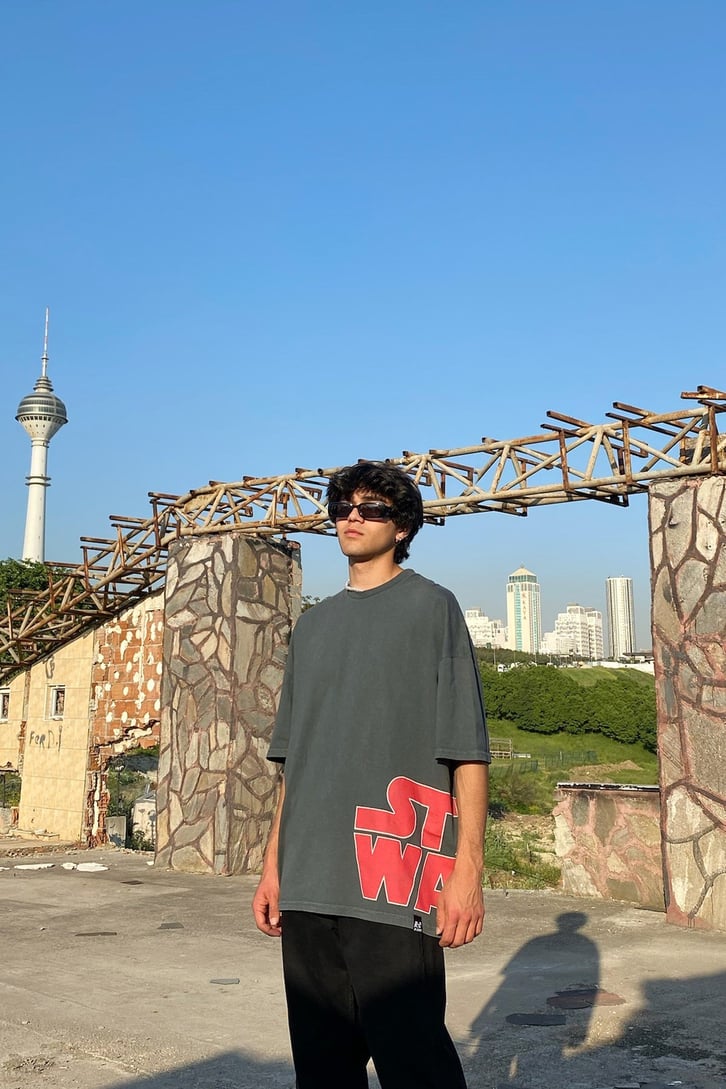 Starwars Baskılı Antrasit Oversize Tshirt