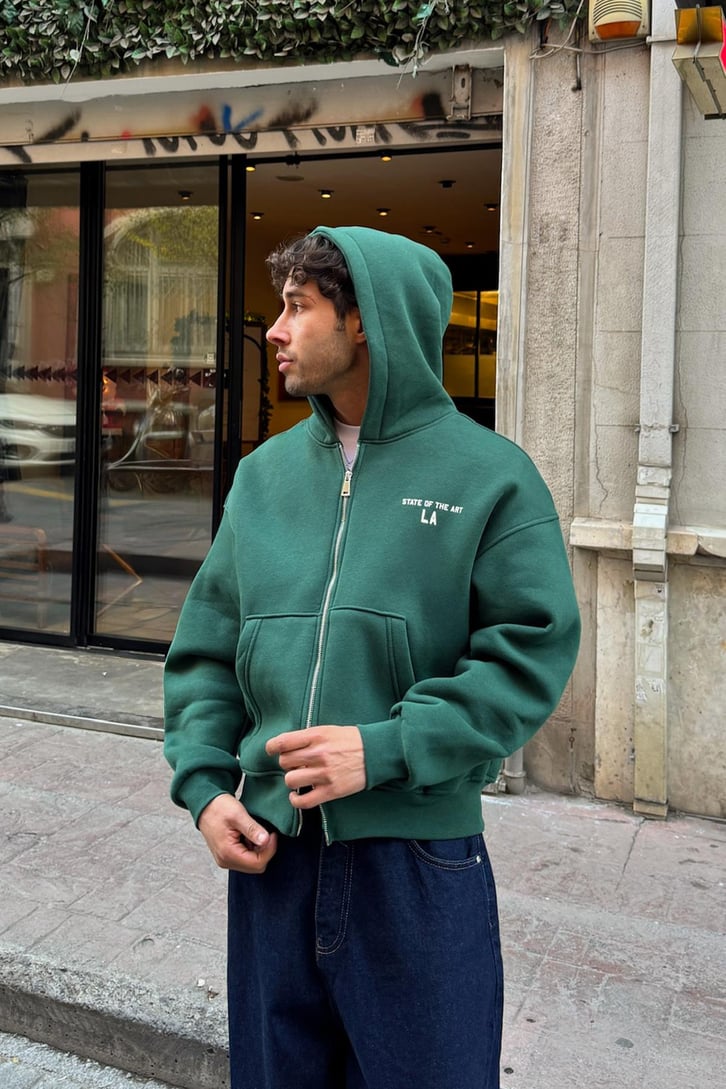 State Of The Art LA Baskılı Fermuarlı Hoodie