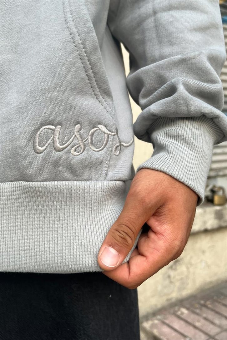 Statue Sırt Baskılı Buz Gri Oversize Hoodie