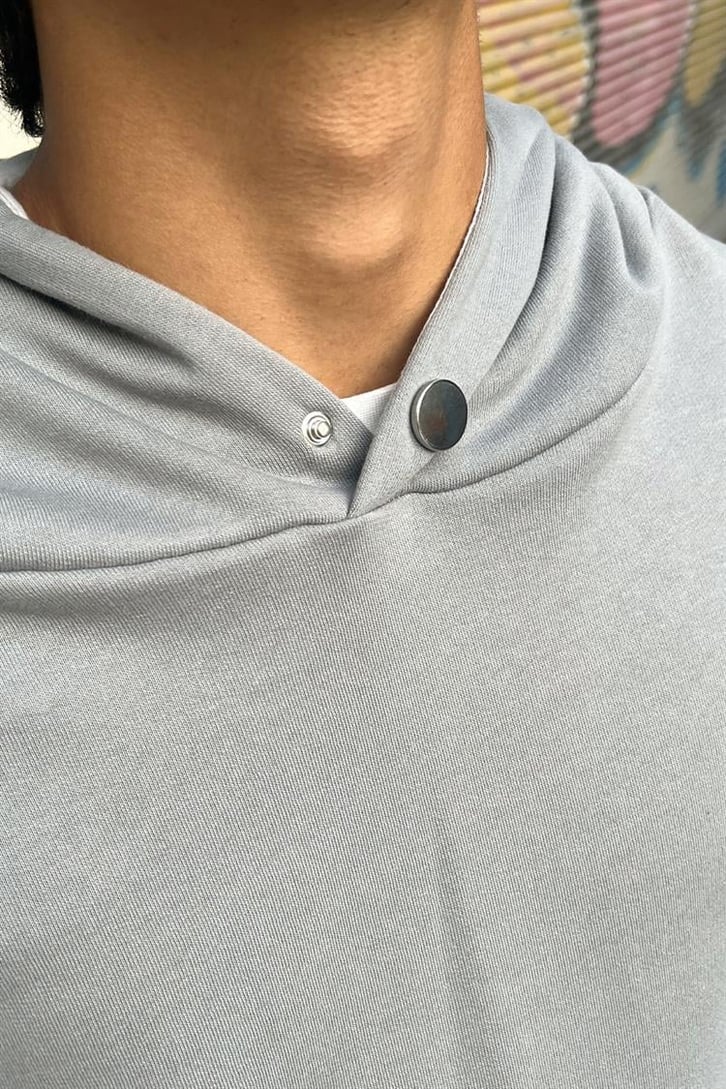 Statue Sırt Baskılı Buz Gri Oversize Hoodie