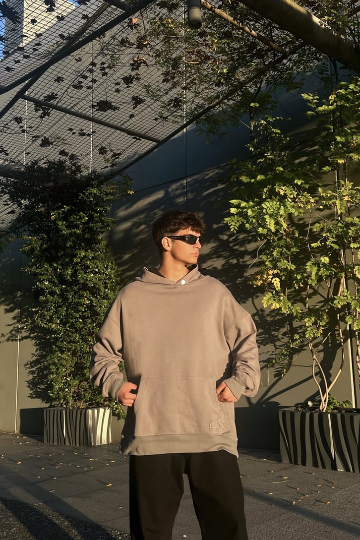 Statue Sırt Baskılı Koyu Gri Oversize Sweatshirt