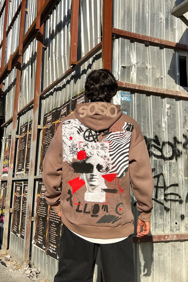 Statue Sırt Baskılı Oversize Sweatshirt