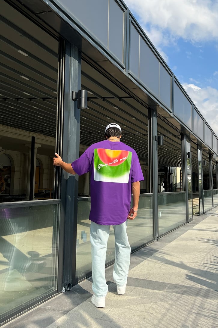 Stay With Me Baskılı Mor Oversize Tshirt