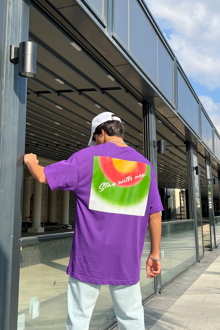 Stay With Me Baskılı Mor Oversize Tshirt