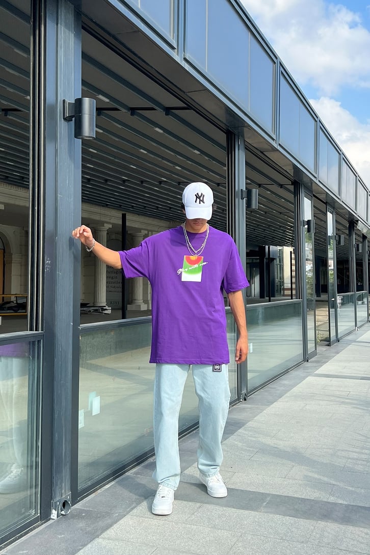 Stay With Me Baskılı Mor Oversize Tshirt