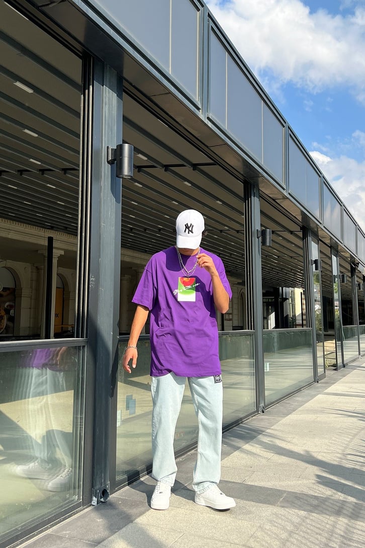 Stay With Me Baskılı Mor Oversize Tshirt