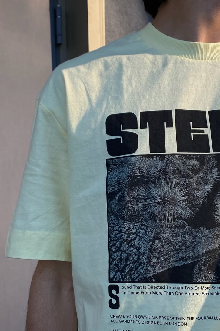 Stereo Baskılı Sarı Oversize Tshirt