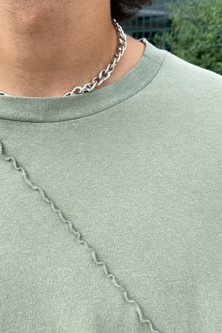 Stitch Details Çam Yeşili Oversize Tshirt