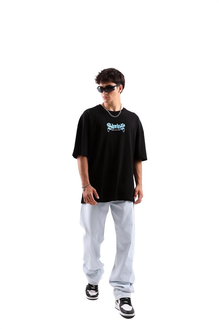 Stonies Baskılı Siyah Oversize Tişört