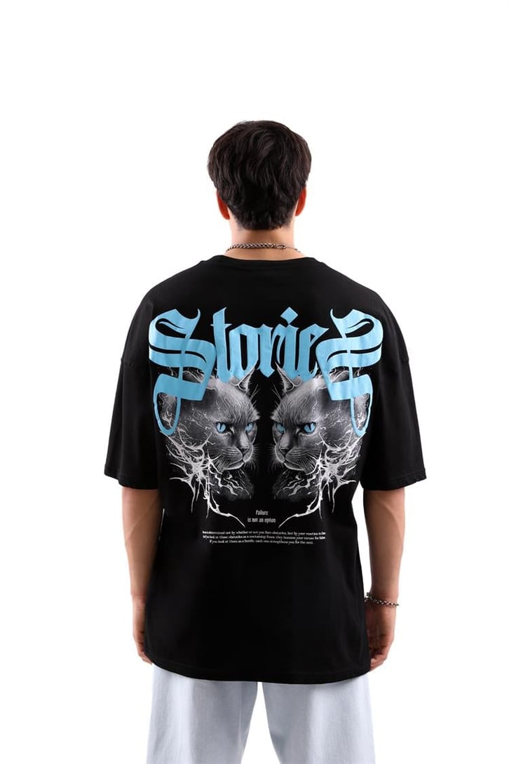 Stonies Baskılı Siyah Oversize Tişört