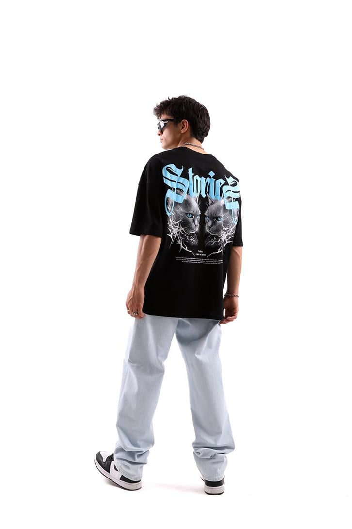 Stonies Baskılı Siyah Oversize Tişört