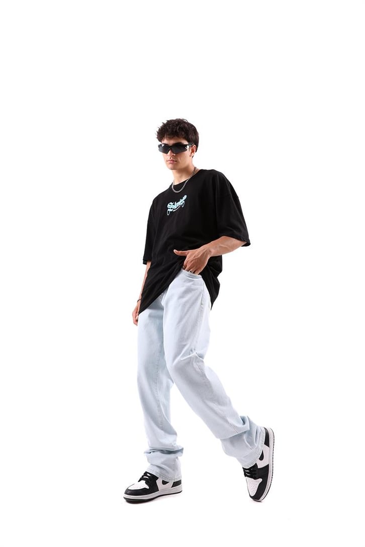 Stonies Baskılı Siyah Oversize Tişört
