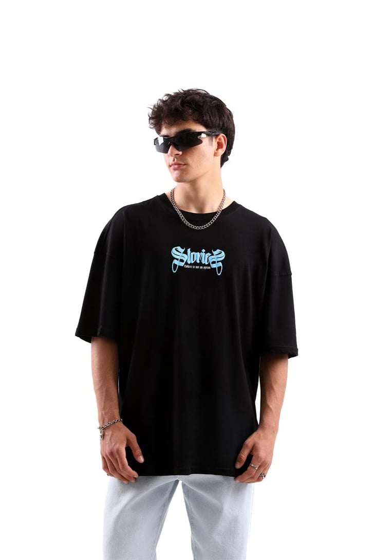 Stonies Baskılı Siyah Oversize Tişört