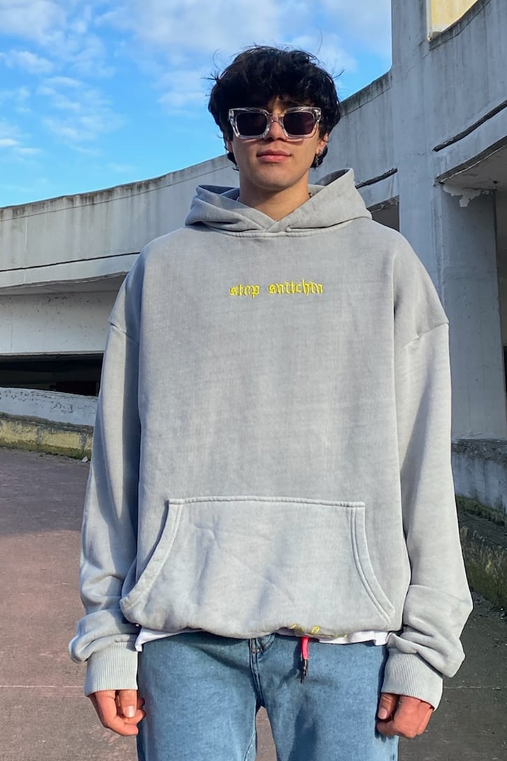 Stop Snitchin Nakış İşlemeli Oversize Premium Gri Hoodie