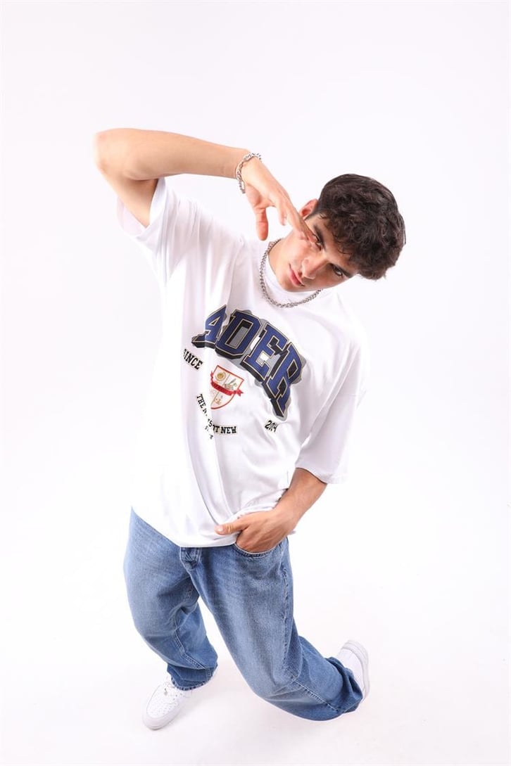 Stoutch Baskılı Beyaz Oversize Tshirt