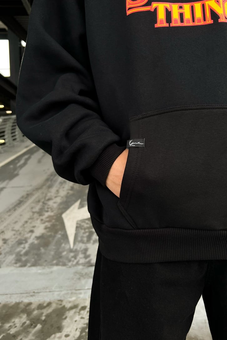 Stranger T. Patch Detay Siyah Oversize Hoodie