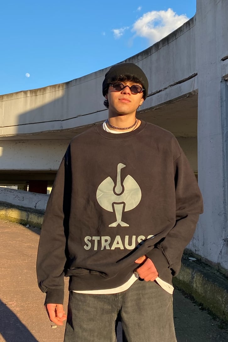 Strauss Printed Oversize Siyah Sweatshirt