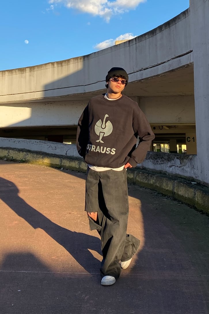 Strauss Printed Oversize Siyah Sweatshirt