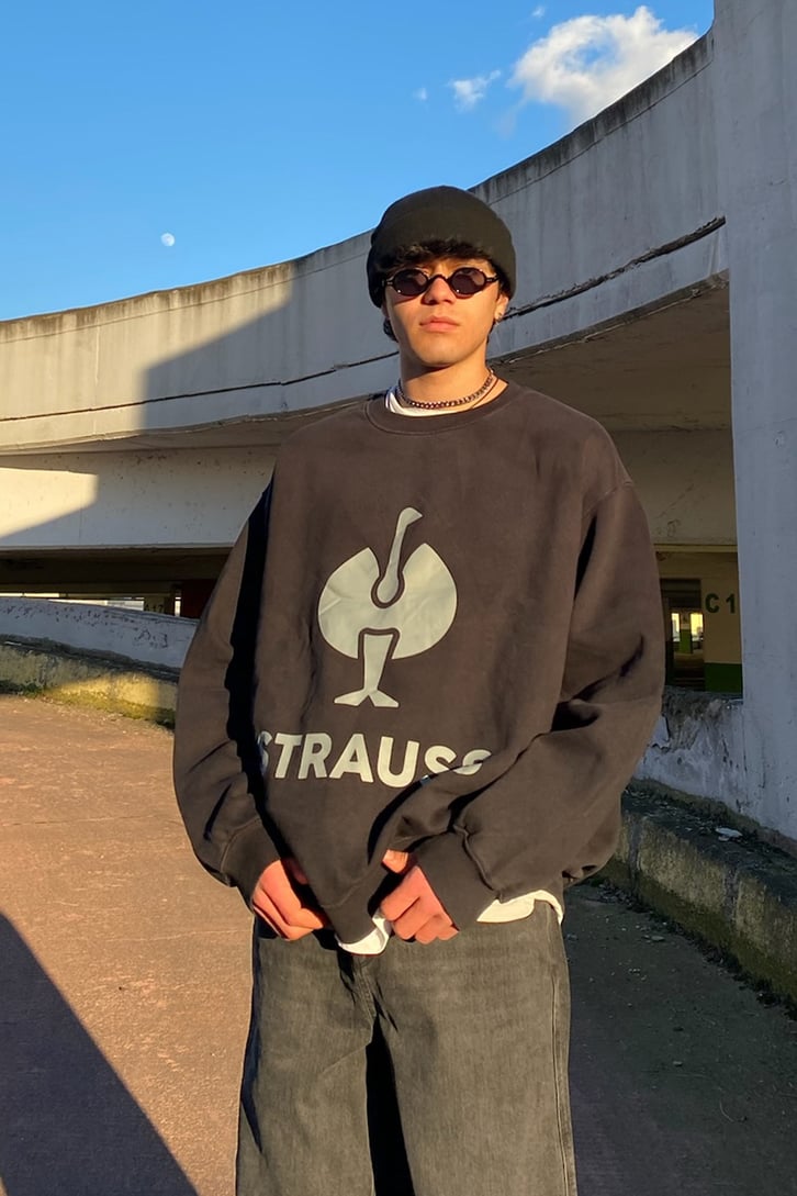 Strauss Printed Oversize Siyah Sweatshirt
