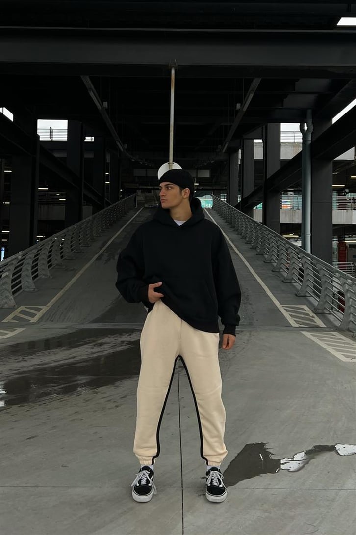 Striped Bej Jogger Fit Eşofman Altı