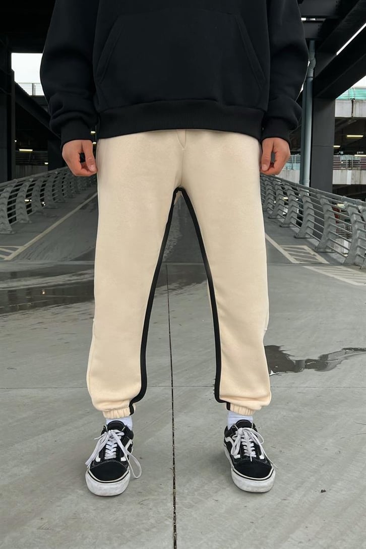Striped Bej Jogger Fit Eşofman Altı