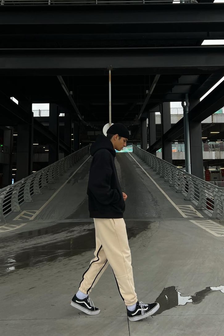 Striped Bej Jogger Fit Eşofman Altı