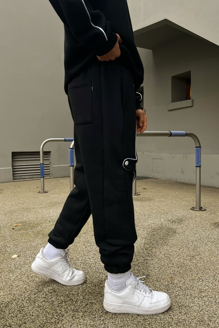 Striped Detail Siyah Jogger Eşofman Altı