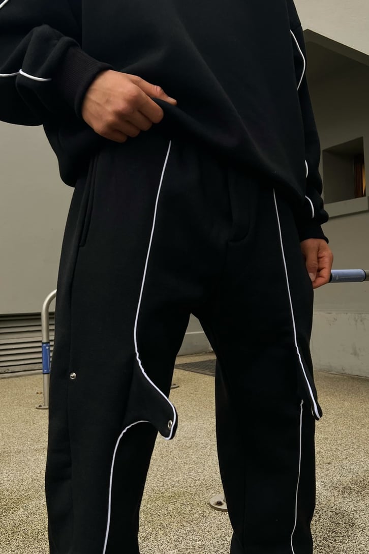 Striped Detail Siyah Jogger Eşofman Altı