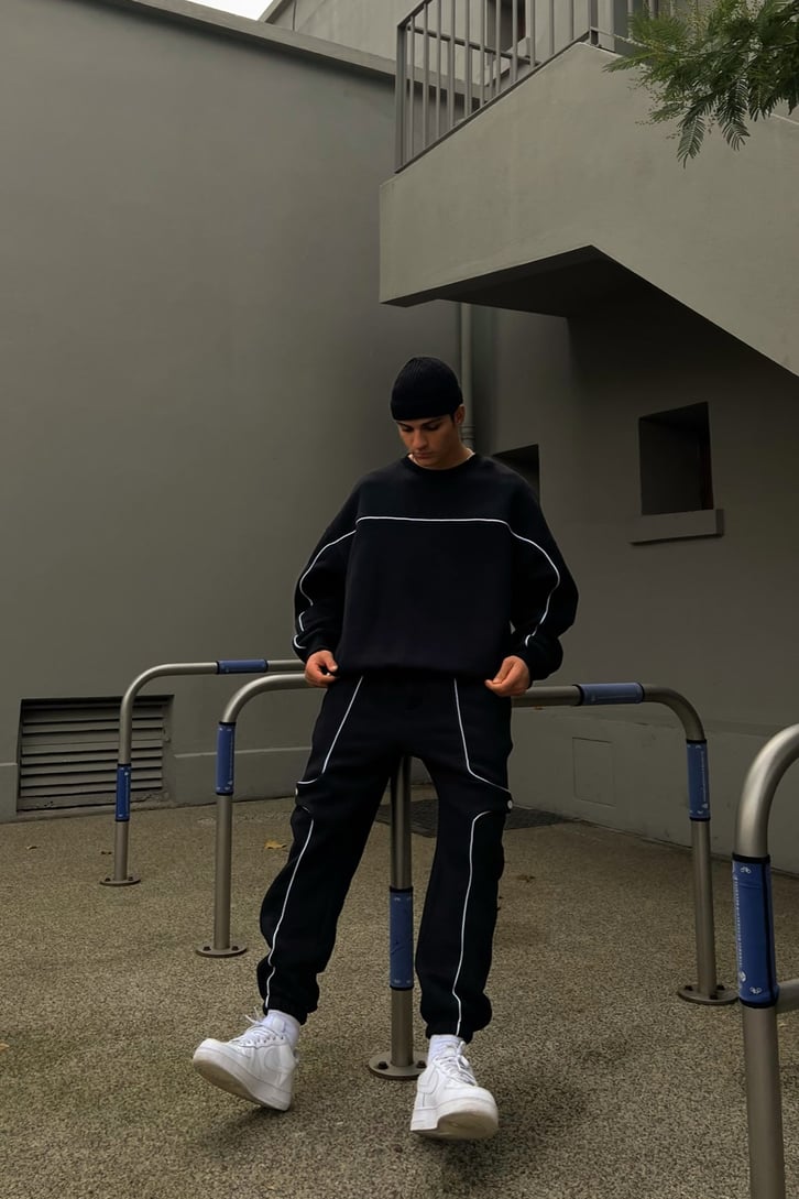Striped Detail Siyah Jogger Eşofman Altı