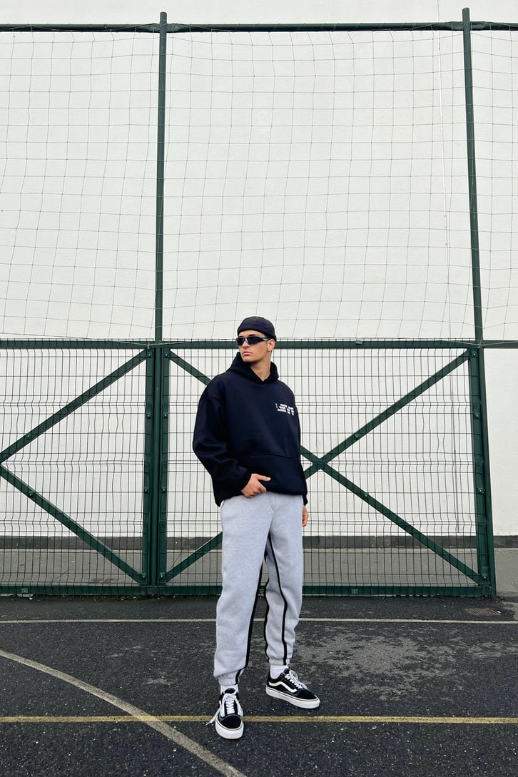 Striped Gri Jogger Fit Eşofman Altı