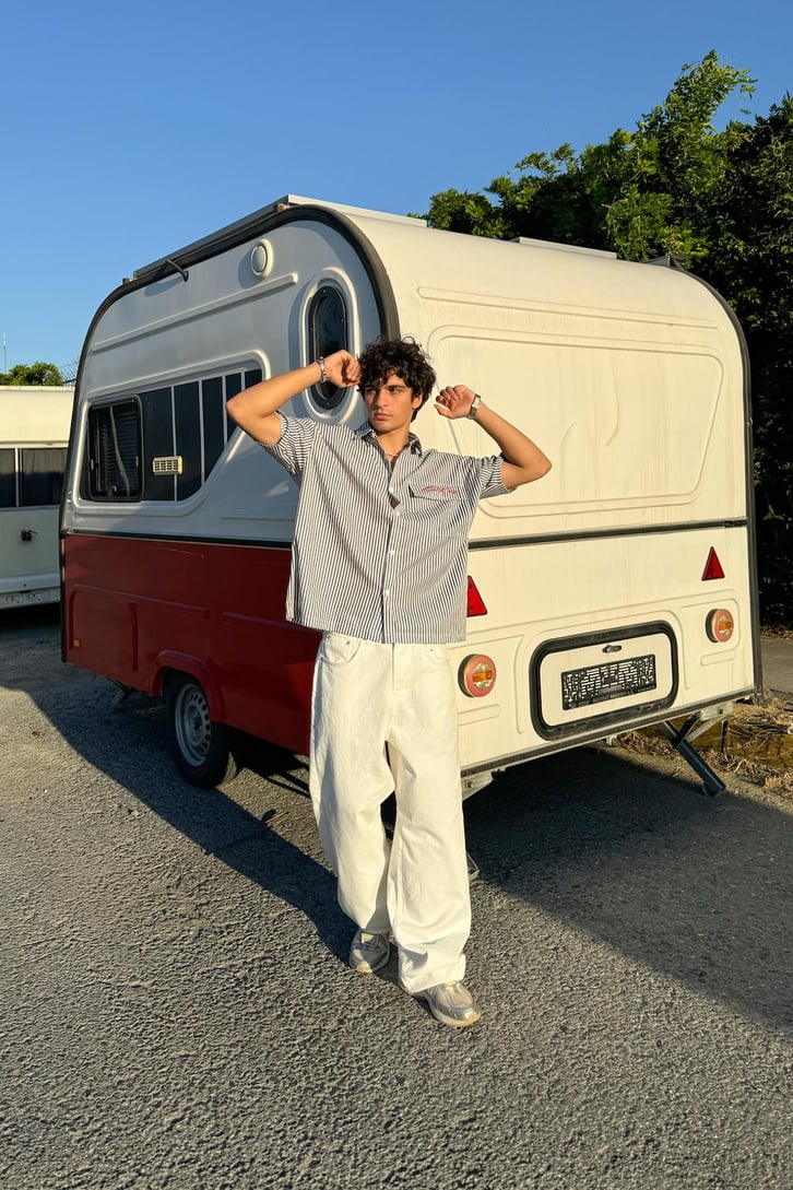 Striped Signature Kısa Kol Oversize Gömlek
