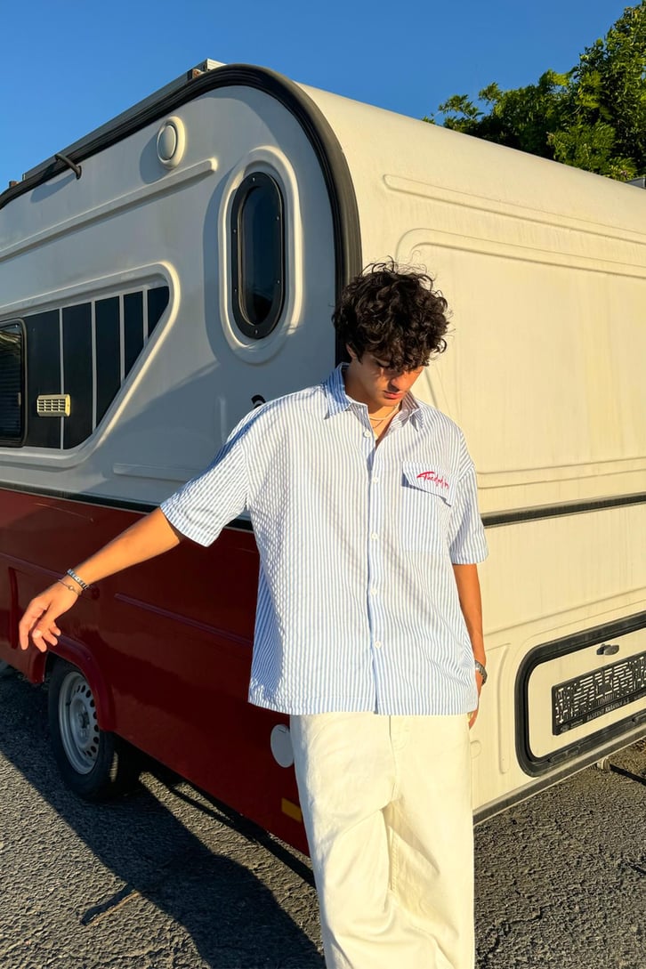 Striped Signature Kısa Kol Oversize Gömlek