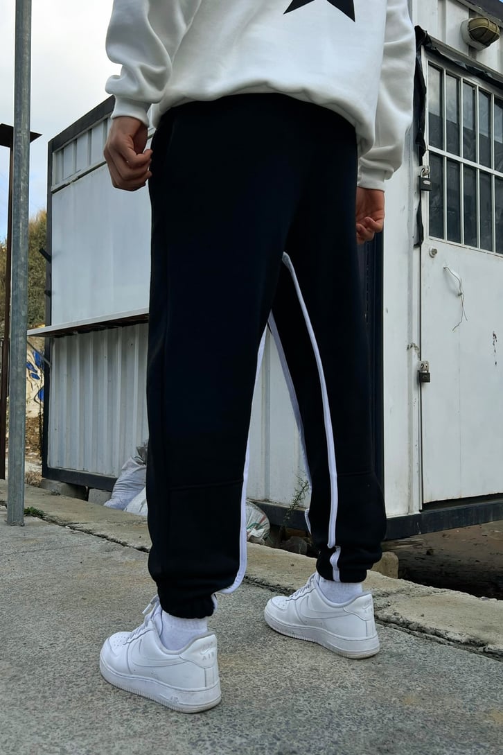 Striped Siyah Jogger Fit Eşofman Altı