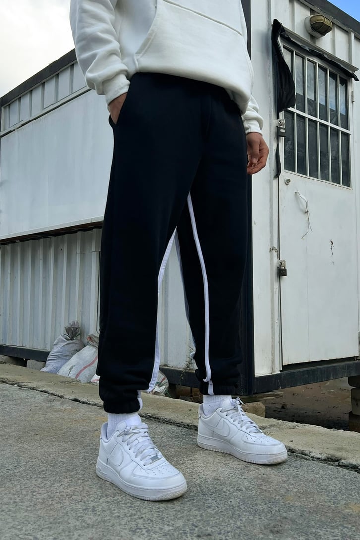 Striped Siyah Jogger Fit Eşofman Altı
