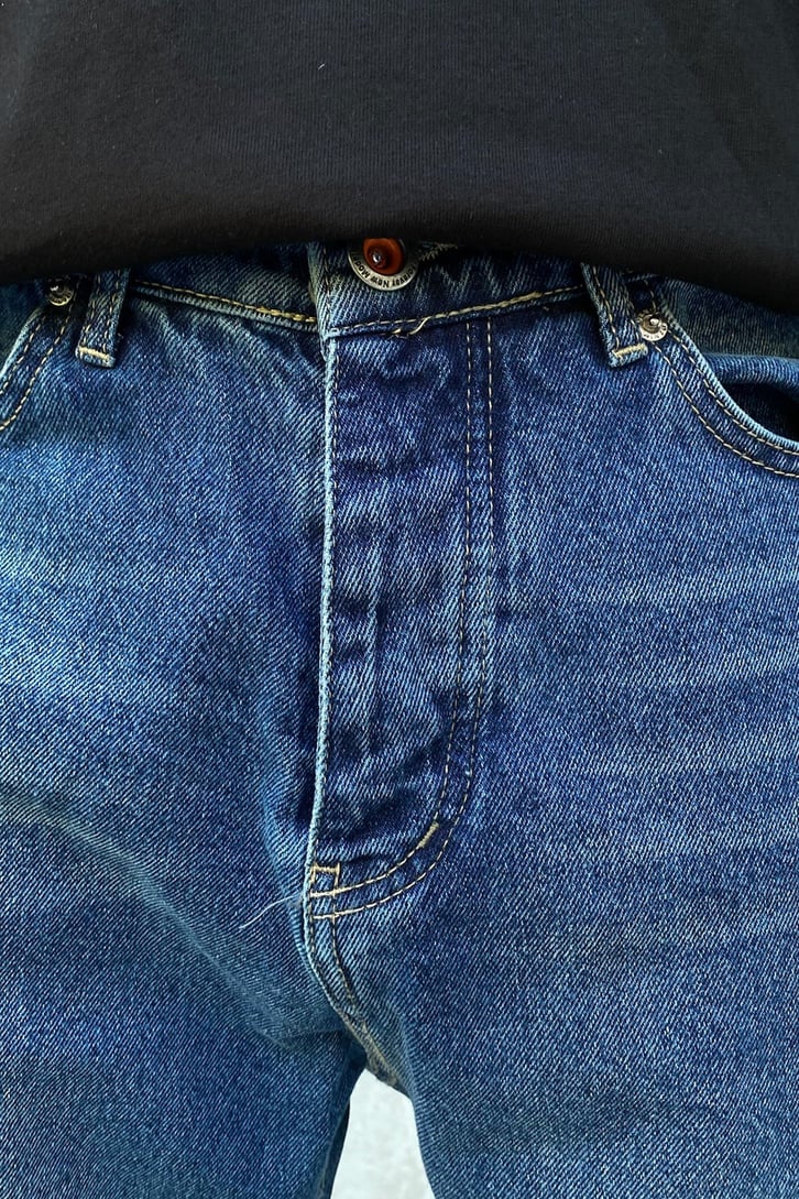 Striped Taşlamalı Koyu Mavi Detaylı Mom Jean