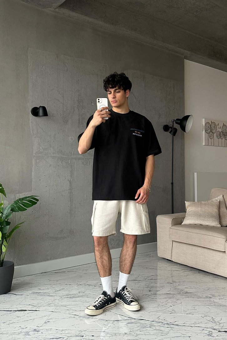Struggle Manager Nakışlı Siyah Oversize Tişört