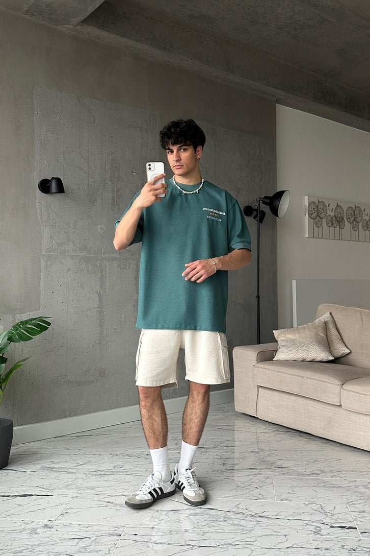 Struggle Manager Nakışlı Yeşil Oversize Tişört