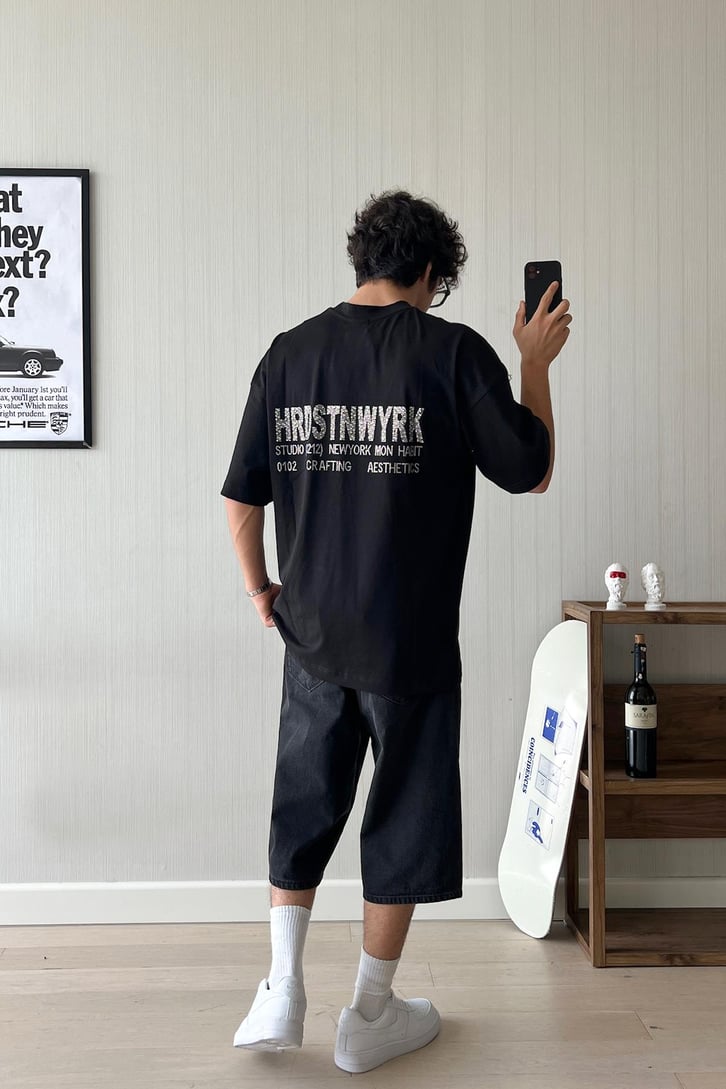 Studio 212 Taş Baskılı Oversize Tişört