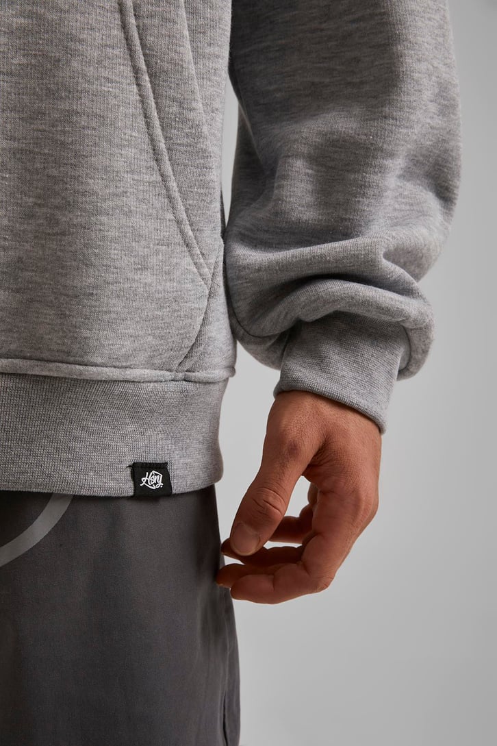 Studio Baskılı Gri Melanj Oversize Hoodie