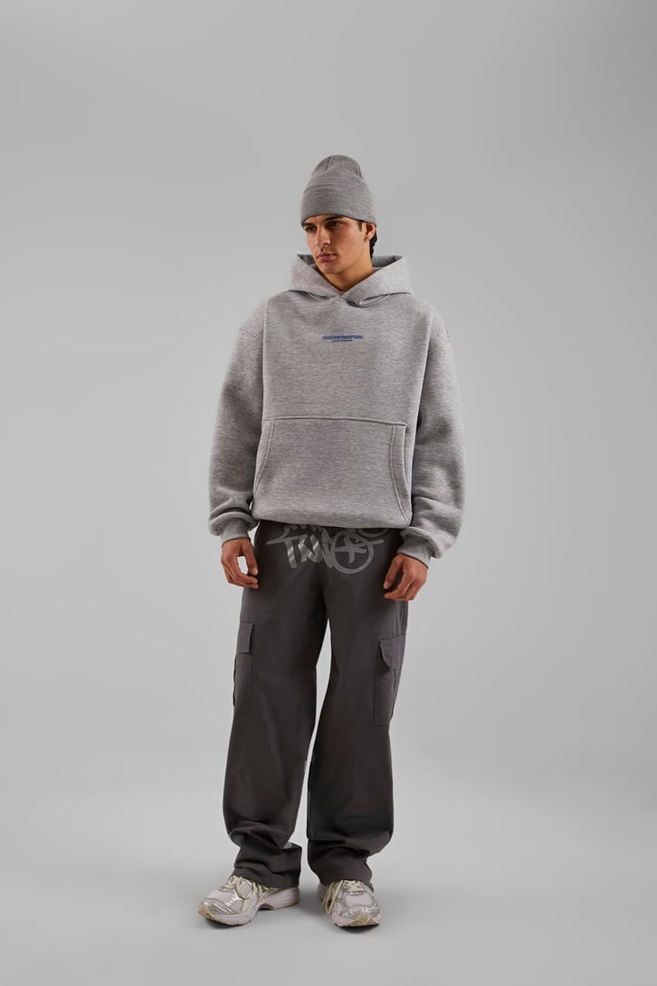 Studio Baskılı Gri Melanj Oversize Hoodie